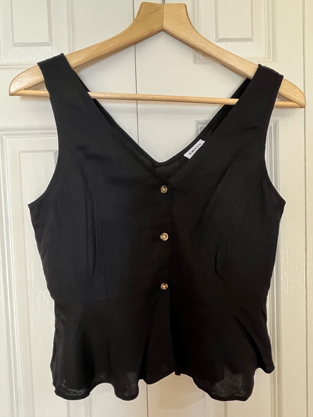 Aware By Vero Modo Black Sleeveless Button Up Blouse With Peplum Hem Size Med